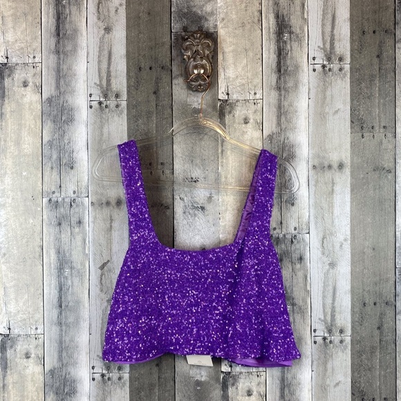 NWT Show Me Your MuMu Tara Crop Top in Violet Sequins Size XXL. - Picture 2 of 14
